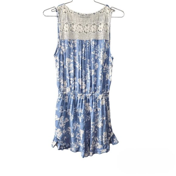 💎Joe B by Joe Benbasset Floral Ruffle Lace Boho Blue And White Romper - Picture 6 of 11